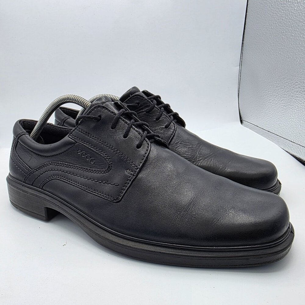 ECCO Helsinki Mens Size 9.5 Black Plain Toe Dress Shoes Oxford Work Wear Casual
